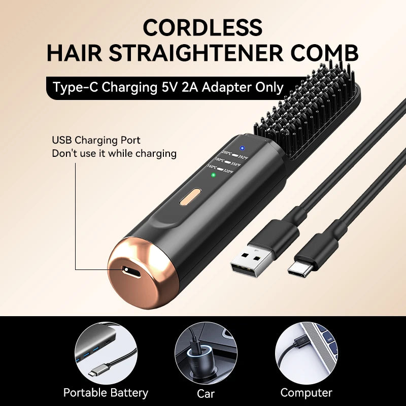 Private Label USB Rechargeable Cordless Travel Flat Iron Rechargeable Portable Travel Ceramic Hair Straightener